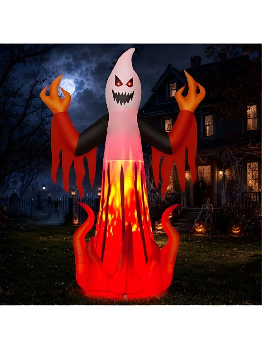Halloween Inflatables 8FT Scary Ghost with Flames for Outdoor Yard Decor